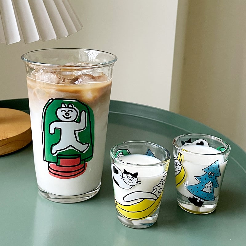 Japanski stil čašice za sake set, debeli stakleni čaše, cilindrični oblik, crtani uzorak, personalizirano printanje