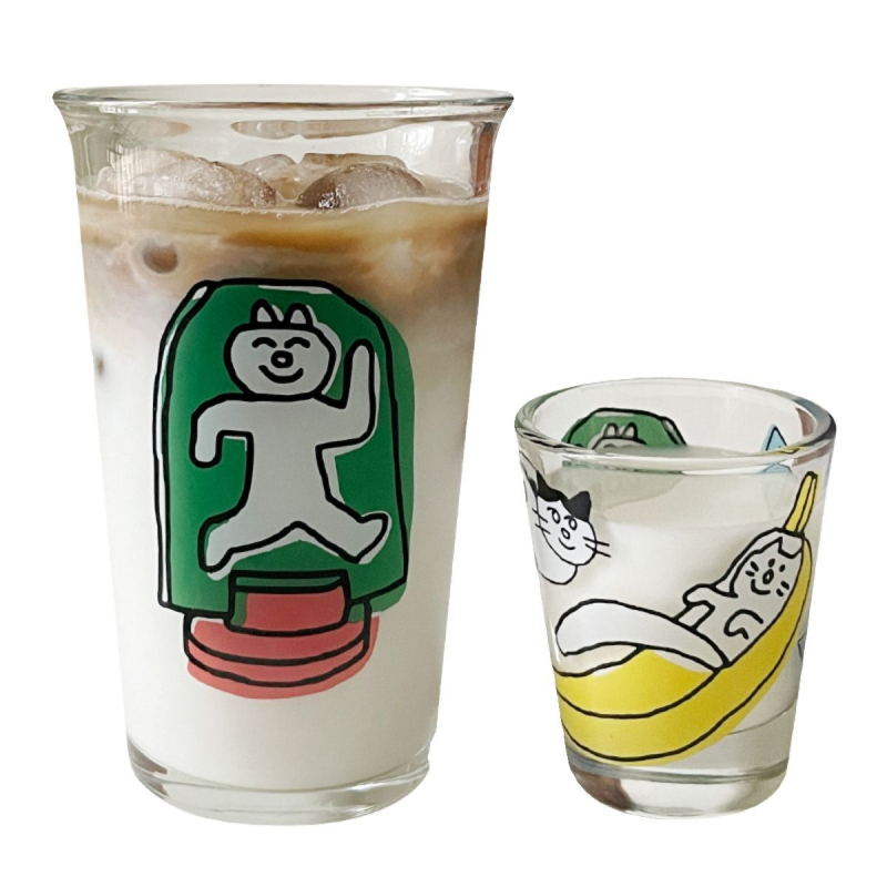 Japanski stil čašice za sake set, debeli stakleni čaše, cilindrični oblik, crtani uzorak, personalizirano printanje