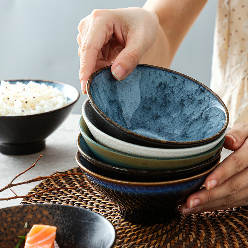 Porcelanska zdjela za rižu u japanskom stilu, set zdjela, okrugli oblik, premaz pod glazurom, mikrovalna sigurnost, prilagodljiv logotip