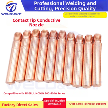Dva kusy vodivých zváracích trysiek zliatiny chróm-zirkón-meď pre Tweelex/Lincoln 200-400 A vzduchovo chladené horáky; modely 14-23/14-30/14-35/14-40/14-45/14-116