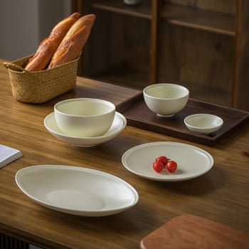 Porcelanski set zdjelica i tanjura, jedinstven uzorak, mat završna obrada, japanski stil, pod-glazura