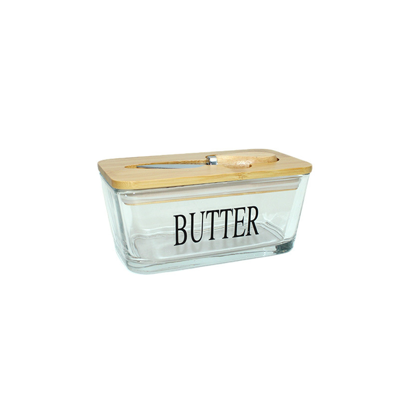 Üveg zárt doboz sajt- és vajtárolásra, fedővel, téglalap alakú