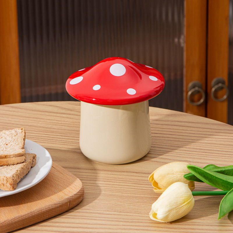 Keramička posuda za maslac s poklopcem, inspirirana gljivama, Dongyang ceramics, prilagodljiv dizajn, moderan minimalistički stil
