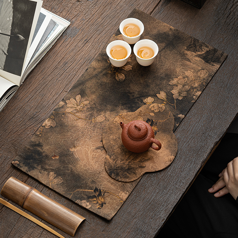 Μάτ τελετής τσαγιού — Διπλής όψης, Zen-εμπνευσμένο στυλ, πατάκι για τσαγιέρα, ύφασμα; Βάρος 0,5 kg; Συσκευασία: δίσκος