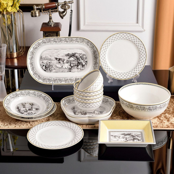 Kerámia étkészlet az asztalra: rizstál, ebédtál, nagy mély leveses tál, lapos tál, csipkés szélű mély tál, tea- és kávéscsésze; pásztor stílus, kézzel készített, testreszabható, könnyű luxus retro.