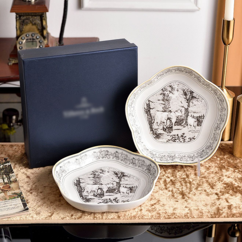 Kerámia étkészlet az asztalra: rizstál, ebédtál, nagy mély leveses tál, lapos tál, csipkés szélű mély tál, tea- és kávéscsésze; pásztor stílus, kézzel készített, testreszabható, könnyű luxus retro.