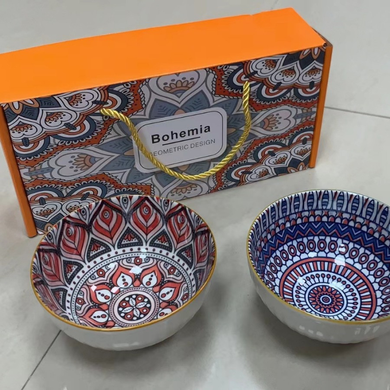 Boemski stil porcelanski servis s prilagodljivim logom, uzorak ispod glazure, pogodna za mikrovalnu pećnicu