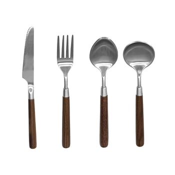 Set noževa, vilice i žlice za steak s drškom od orahovog drveta, 304 nehrđajući čelik, ogledno poliranje, minimalistički stil, tri dijela