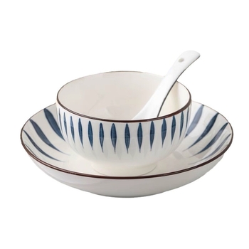 Jingdezhen porculanski komplet posuđa – zdjele i zdjele za juhu, moderan minimalistički japanski stil, cvjetni uzorak ispod glazure, prikladan za mikrovalnu pećnicu