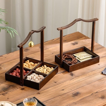 Масивен дървен поднос за сервиране с четири отделения, нов китайски стил, модел 3200, пуснат през 2026 г., премиум качество