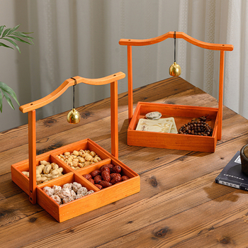 Масивен дървен поднос за сервиране с четири отделения, нов китайски стил, модел 3200, пуснат през 2026 г., премиум качество