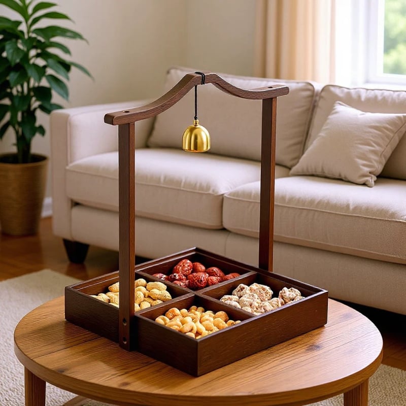 Масивен дървен поднос за сервиране с четири отделения, нов китайски стил, модел 3200, пуснат през 2026 г., премиум качество