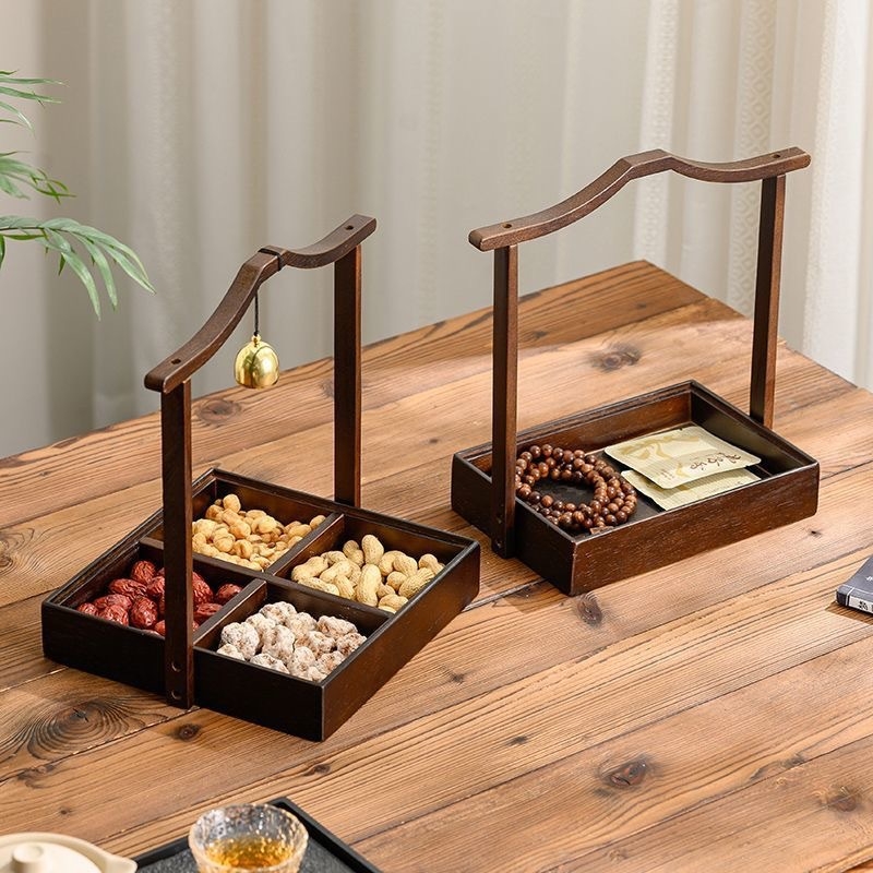 Масивен дървен поднос за сервиране с четири отделения, нов китайски стил, модел 3200, пуснат през 2026 г., премиум качество
