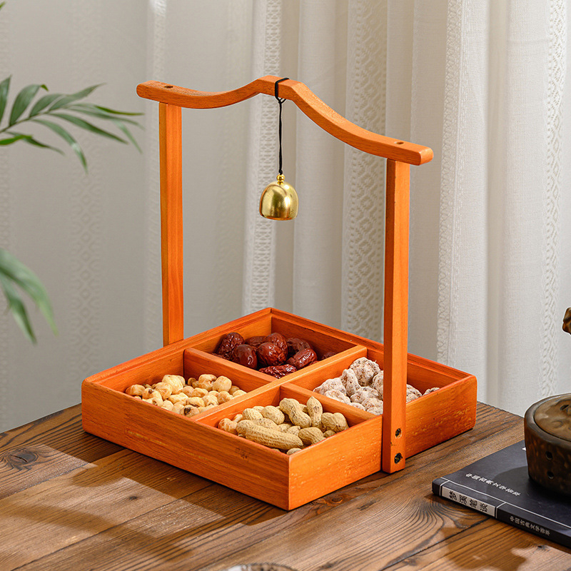 Масивен дървен поднос за сервиране с четири отделения, нов китайски стил, модел 3200, пуснат през 2026 г., премиум качество