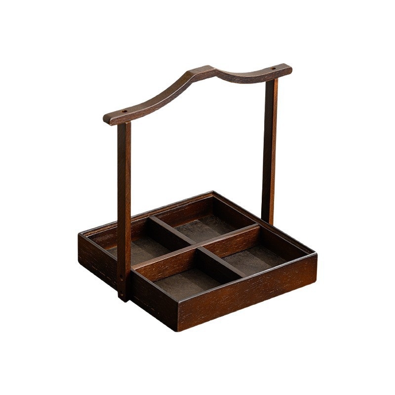 Масивен дървен поднос за сервиране с четири отделения, нов китайски стил, модел 3200, пуснат през 2026 г., премиум качество