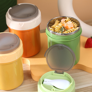 Изолиран термочаша за обяд от 304 неръждаема стомана със лъжичка, кръгла, 501–800 мл, единичен слой