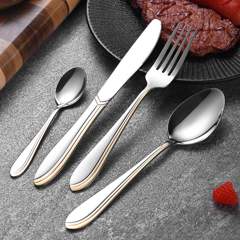 Hinsika set noža za steak, vilice i žlice od nehrđajućeg čelika 410 – 3-dijelni skup noževa, vilica i žlica, ogledni završna obrada, mogućnost privatne oznake
