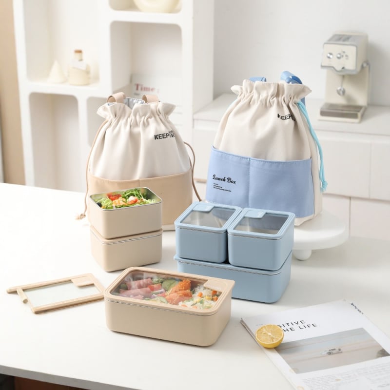 304 неръждаема стомана ланч бокс с капак от стъкло, правоъгълен, подходящ за микровълнова печка, уплътнен и без проливане, капацитет 0,5–3 л