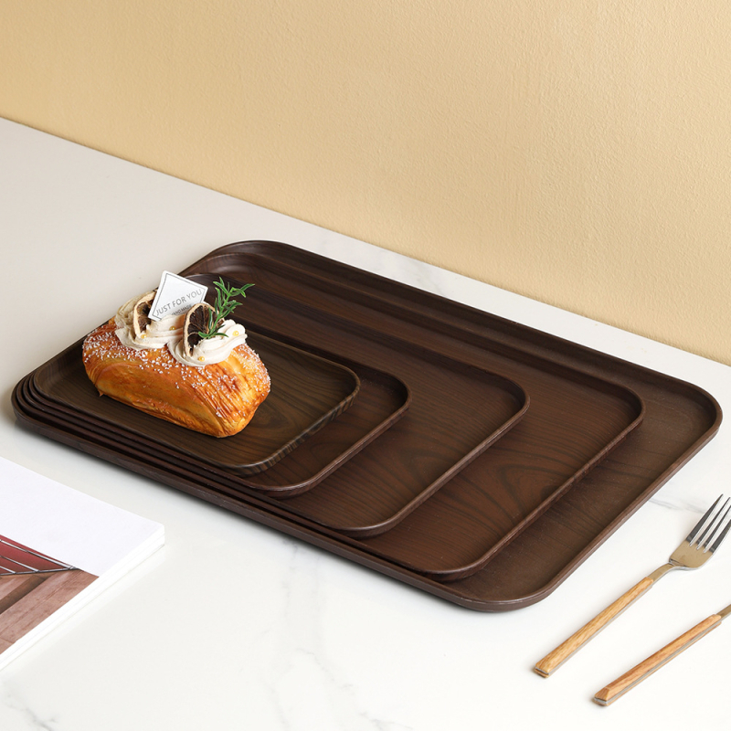 Pravokutni plastični pladanj za čaj s imitacijom drveta, za šalice i čajne setove