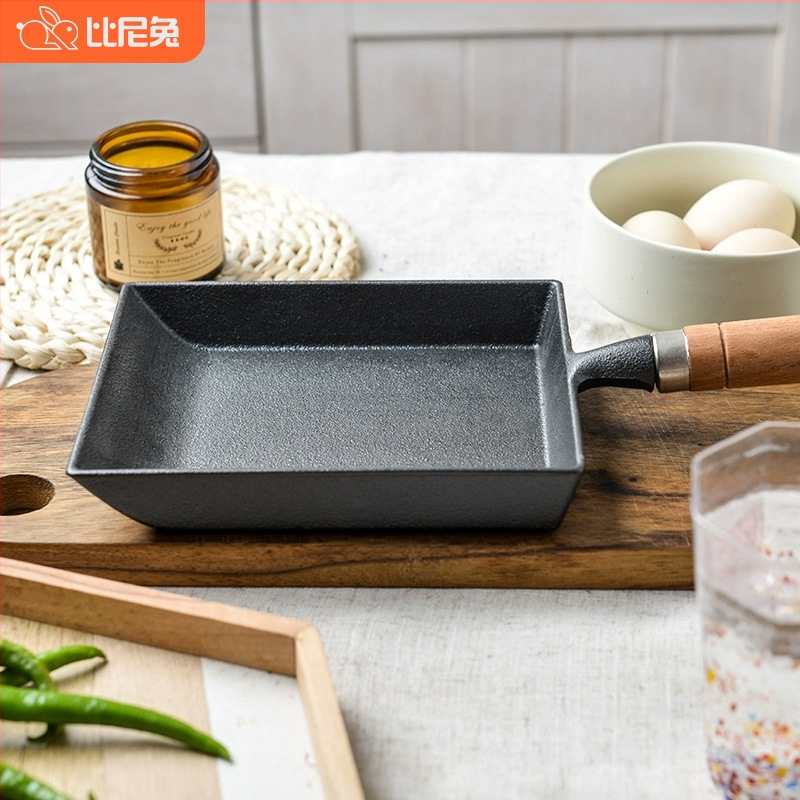 Lijevani Tamagoyaki tiganj od lijevanog željeza, neprijanjajuća površina, model DZ587, dubina 3 cm, težina 0,9 kg, pogodan za plinske i indukcijske ploče