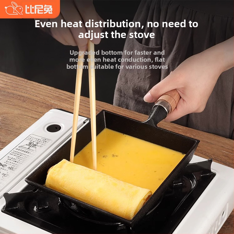 Lijevani Tamagoyaki tiganj od lijevanog željeza, neprijanjajuća površina, model DZ587, dubina 3 cm, težina 0,9 kg, pogodan za plinske i indukcijske ploče