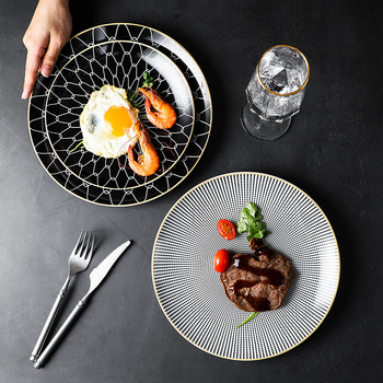 Porcelanski kružni tanjur za steak, s višestrukim uzorcima, mikrovalna pogodna, mogućnost otiska logotipa
