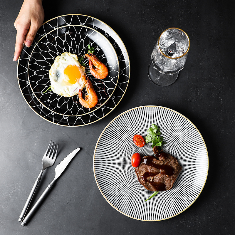 Porcelanski kružni tanjur za steak, s višestrukim uzorcima, mikrovalna pogodna, mogućnost otiska logotipa