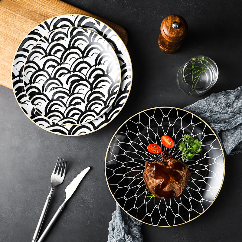 Porcelanski kružni tanjur za steak, s višestrukim uzorcima, mikrovalna pogodna, mogućnost otiska logotipa