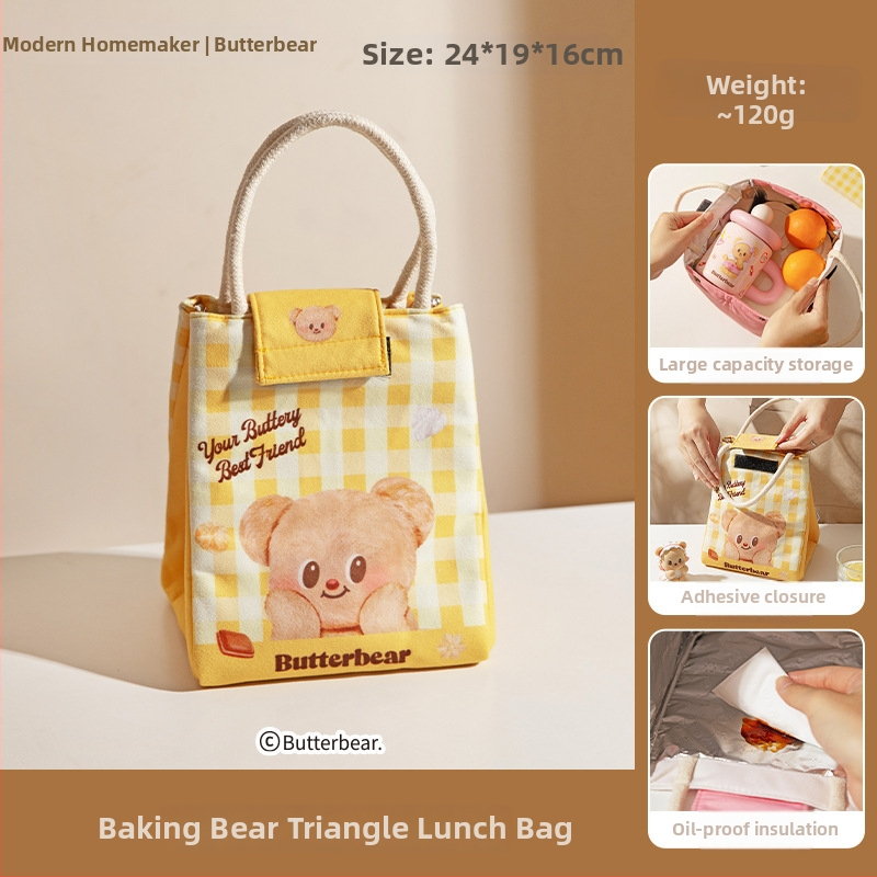 Izolovaná taška na obed - prenosná, izolácia z hliníkovej fólie, moderný minimalistický štýl, kreslený dizajn medveďa