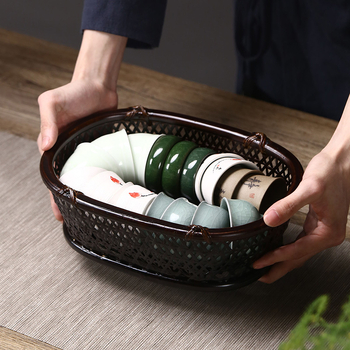 Košara za voće od bambusa, ručno izrađena, pletena, lakirana u vintage stilu