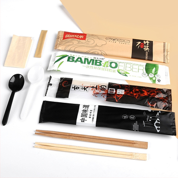 Jednorazový bambusový súbor príborov pre reštaurácie — štyri v jednom: lyžička a paličky, samostatné bambusové paličky, možnosť prispôsobenia