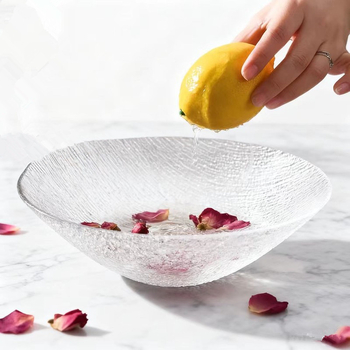 Salatna zdjela od stakla, japanski stil, konusni oblik, ručno crtana površina
