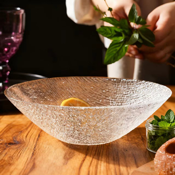 Salatna zdjela od stakla, japanski stil, konusni oblik, ručno crtana površina