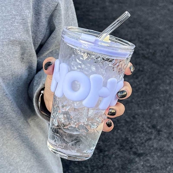 Nova staklena čaša sa slamkom i poklopcem, Instagram stil, 400 ml, prozirna za kavu i cold brew
