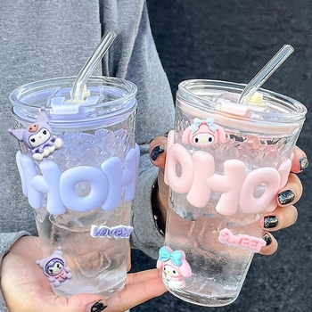 Nova staklena čaša sa slamkom i poklopcem, Instagram stil, 400 ml, prozirna za kavu i cold brew