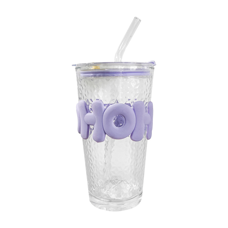 Nova staklena čaša sa slamkom i poklopcem, Instagram stil, 400 ml, prozirna za kavu i cold brew