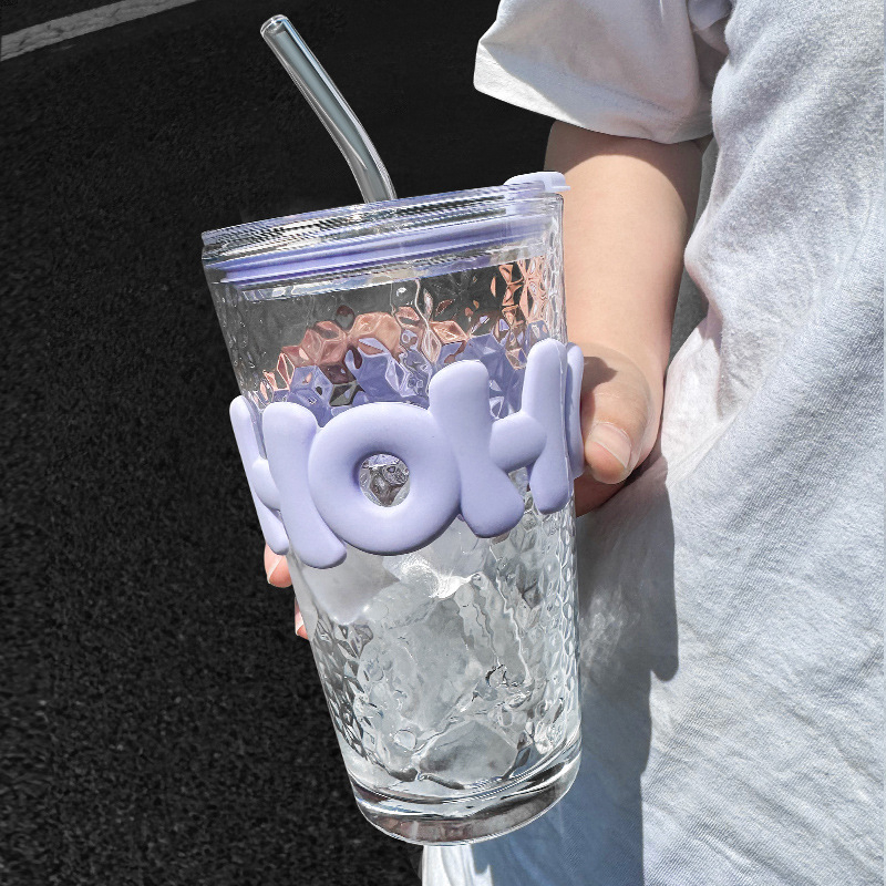 Nova staklena čaša sa slamkom i poklopcem, Instagram stil, 400 ml, prozirna za kavu i cold brew