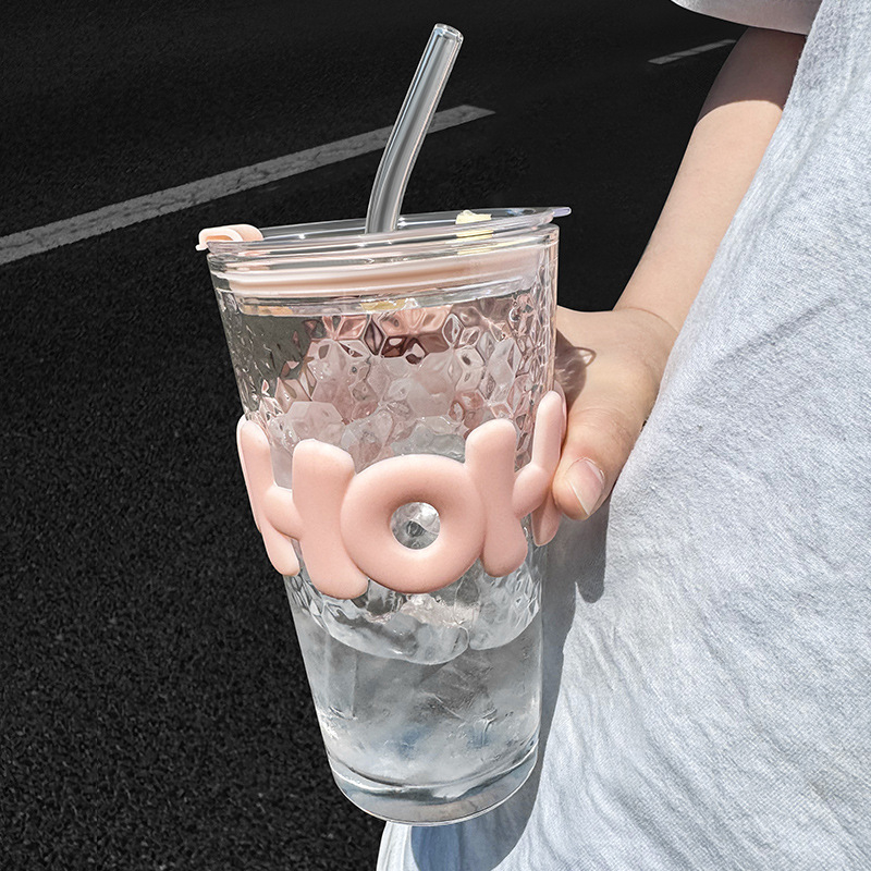 Nova staklena čaša sa slamkom i poklopcem, Instagram stil, 400 ml, prozirna za kavu i cold brew