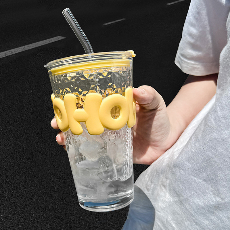 Nova staklena čaša sa slamkom i poklopcem, Instagram stil, 400 ml, prozirna za kavu i cold brew