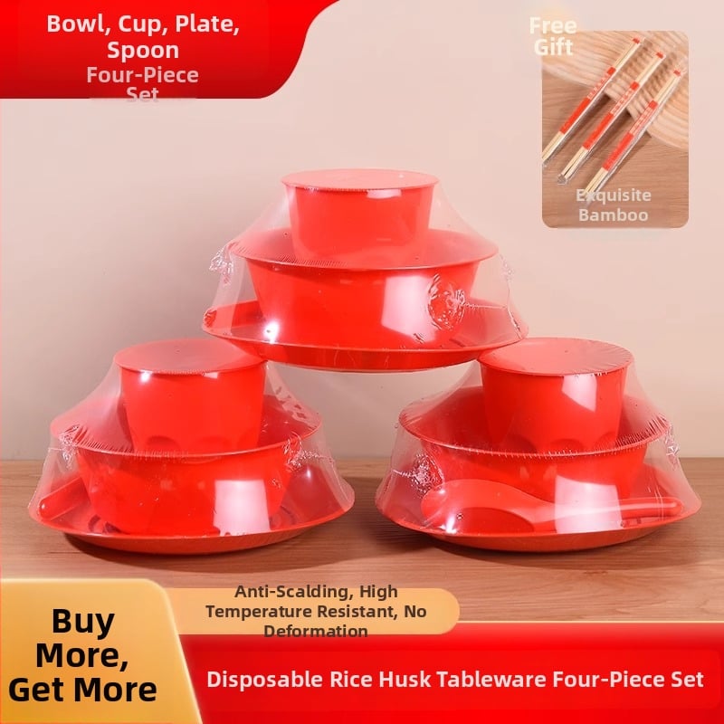 Négy darabos egyszer használatos kör plasztikus étkészlet — tálak, 3 éves szavatosság, 25/50/75/100 készlet dobozonként