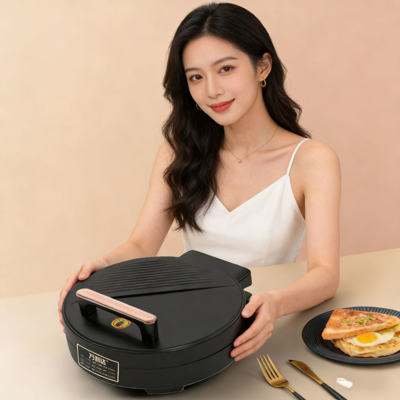 Električni wok s dvostrukim grijanjem; 1300W, 220V; Funkcije: prženje, duboko prženje, prženje na tavi, pečenje, grill; Upravljačko: gumb; Panel: mikrokrystalni panel; Pogodno za 6+ osoba