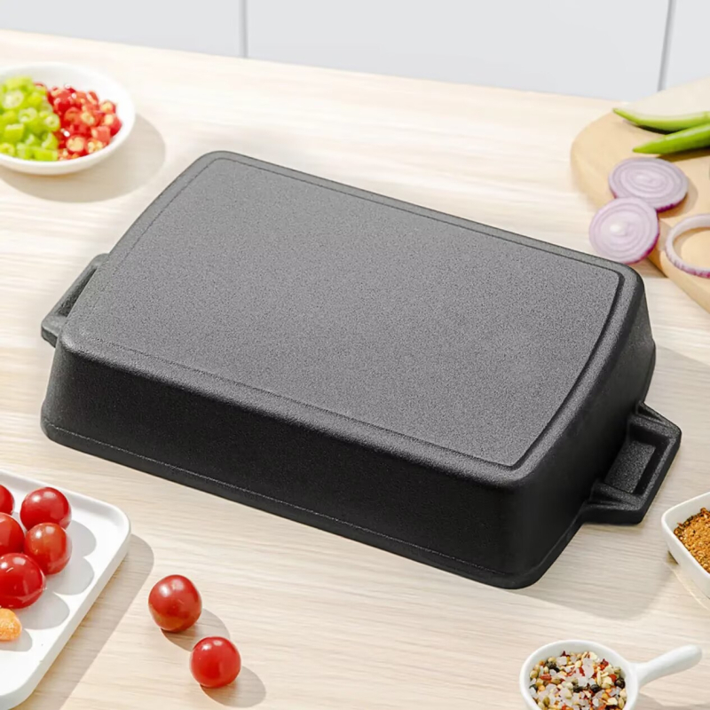 Чугунен квадратен грил тиган без покритие, 3.2 кг, многофункционален