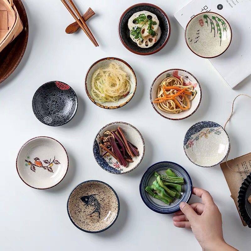 Keramička mala posuda u japanskom stilu, ručno oslikana za začine, porculan, okruglog oblika, boja ispod glazure, sigurna za mikrovalnu pećnicu, Novi kineski stil