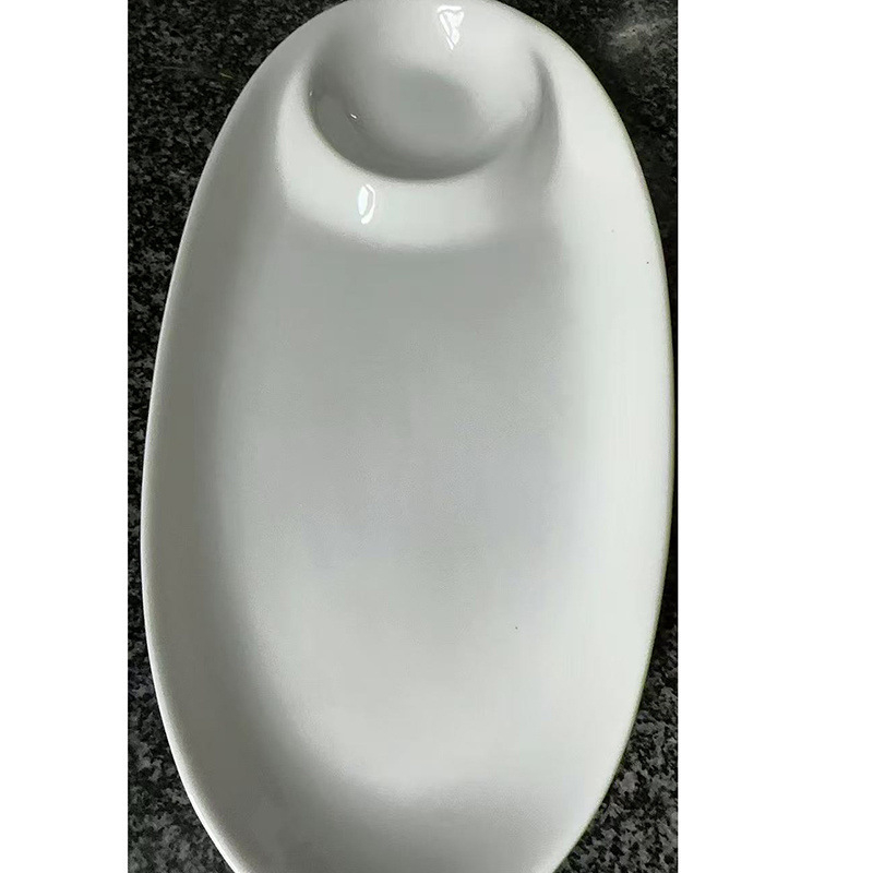 Tanjir za gyōzu i kuhane kozice s mrežastim posudom za ocat, keramika s glazurom, moderni minimalistički stil, za hotele i restorane