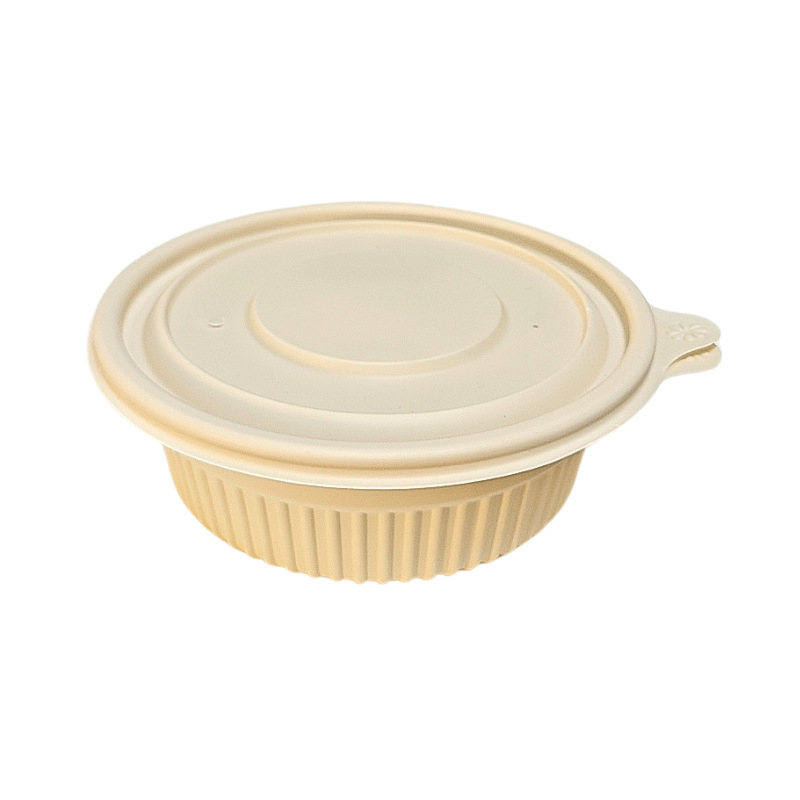 Vas de unică folosință din amidon de porumb, biodegradabil, rezistent la temperaturi înalte, rezistent la ulei și deformare, capacitate 900–1000 ml