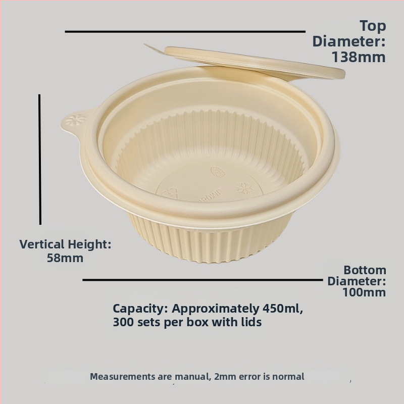 Jednorázová miska z kukuričného škrobu, ekologicky rozložiteľná, odolná voči vysokým teplotám, odolná voči olejom a deformáciám, objem 900–1000 ml