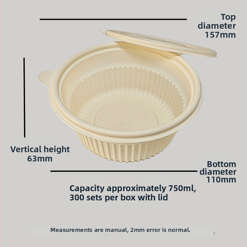 Jednorázová miska z kukuričného škrobu, ekologicky rozložiteľná, odolná voči vysokým teplotám, odolná voči olejom a deformáciám, objem 900–1000 ml