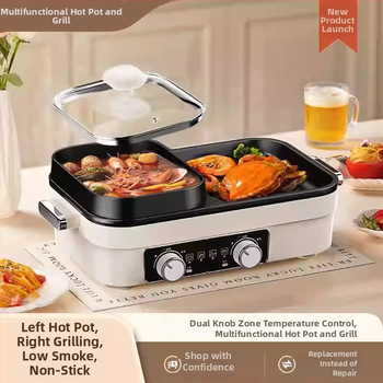 All-in-One električni lonac za hot pot i grill, 1200–1500W, kapacitet 3–4L, tijelo i unutarnja posuda od aluminijske legure, kontrola temperature, zaštita od sušenja, Shabu-Shabu i grill