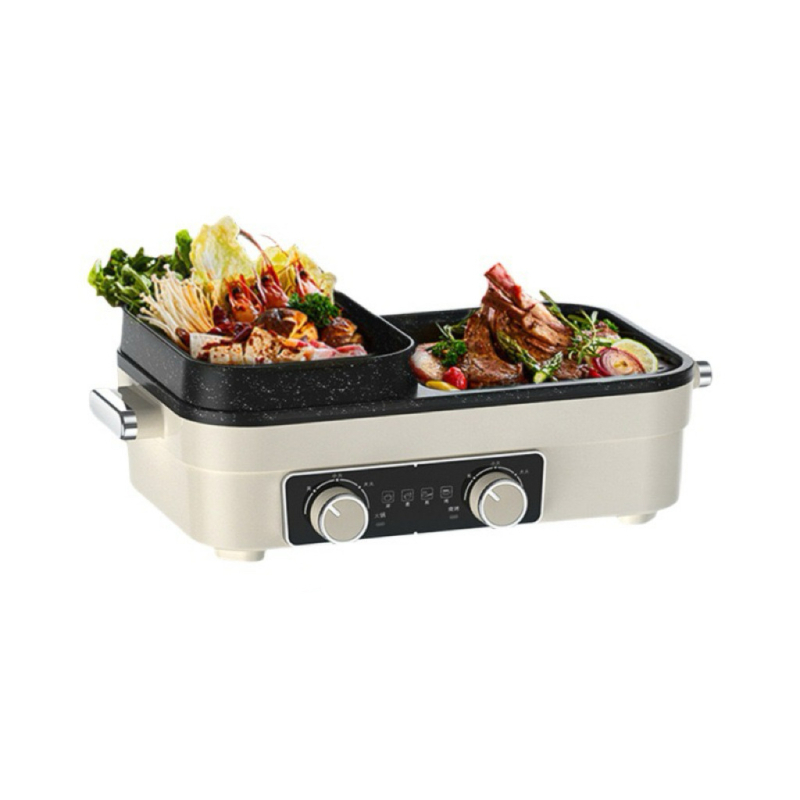 All-in-One električni lonac za hot pot i grill, 1200–1500W, kapacitet 3–4L, tijelo i unutarnja posuda od aluminijske legure, kontrola temperature, zaštita od sušenja, Shabu-Shabu i grill