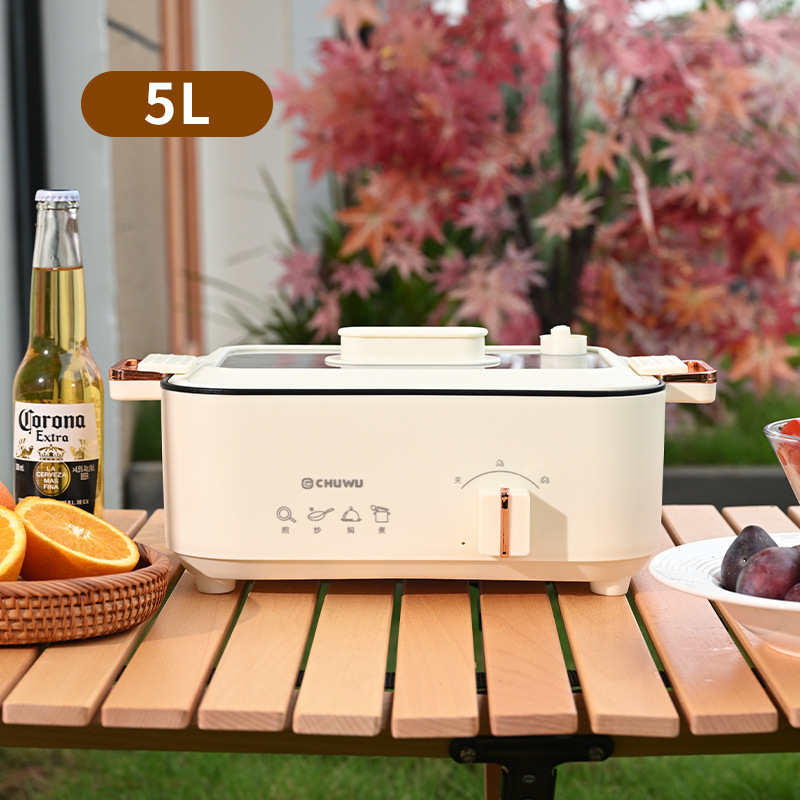 Električna 5L kvadratna posuda za kuhanje s višestrukim funkcijama: para, prženje, kuhanje, gulaš i hot pot; unutarnja posuda s premazom protiv prianjanja